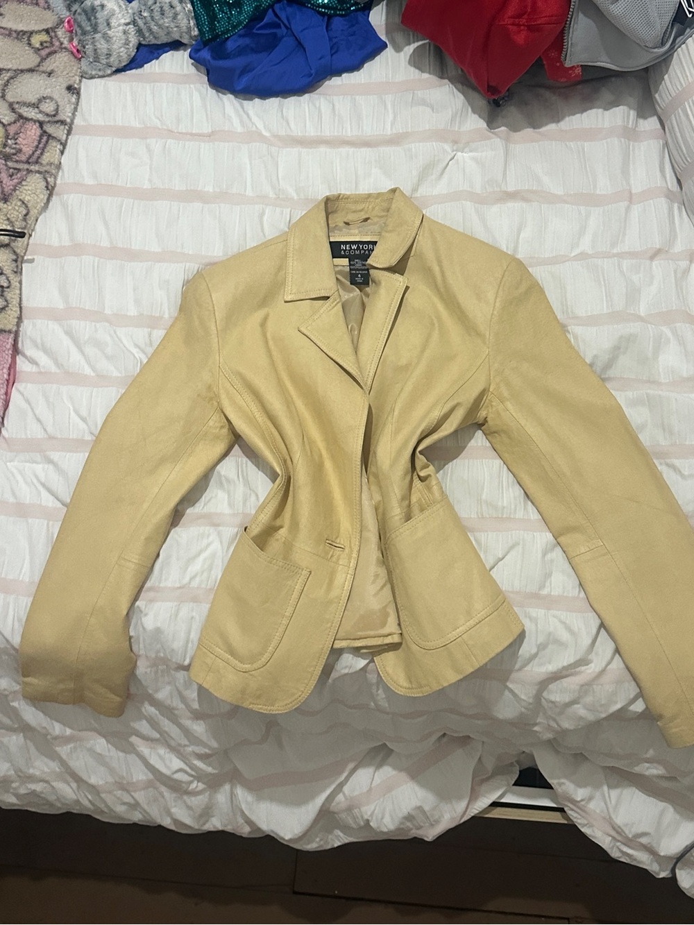 New York & Company Pale Yellow Leather Blazer